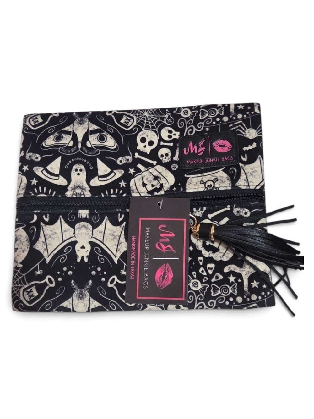 Makeup Junkie Bags Black & Cream Halloween Print Cosmetic Pouch with Tassel